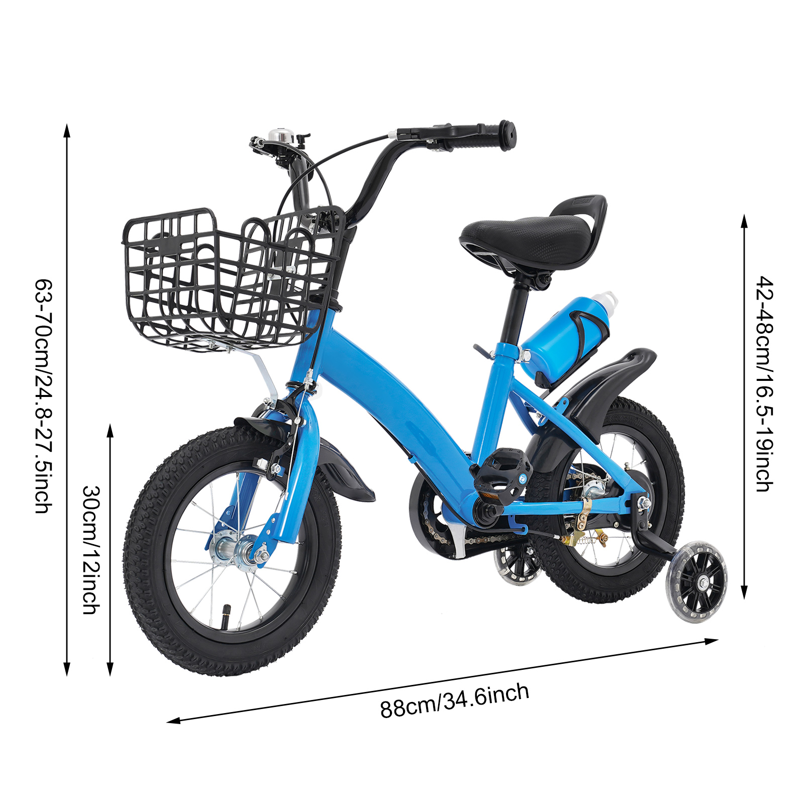 12 Inch Children's Bicycle for Children who are 31.5-41.34" in Height and Aged from 2-5 Years Old to Ride on Various Roads - Blue