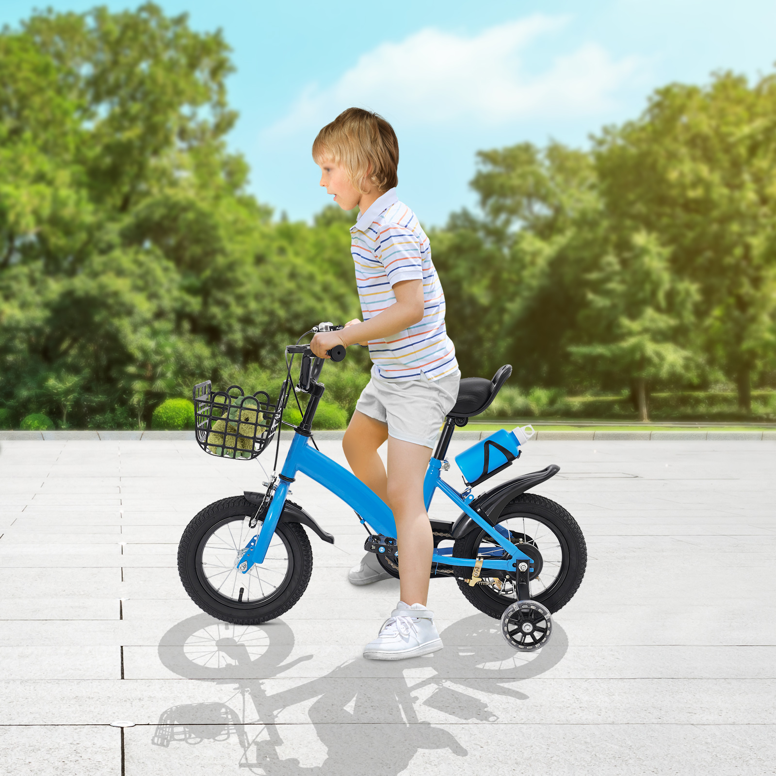 12 Inch Children's Bicycle for Children who are 31.5-41.34" in Height and Aged from 2-5 Years Old to Ride on Various Roads - Blue