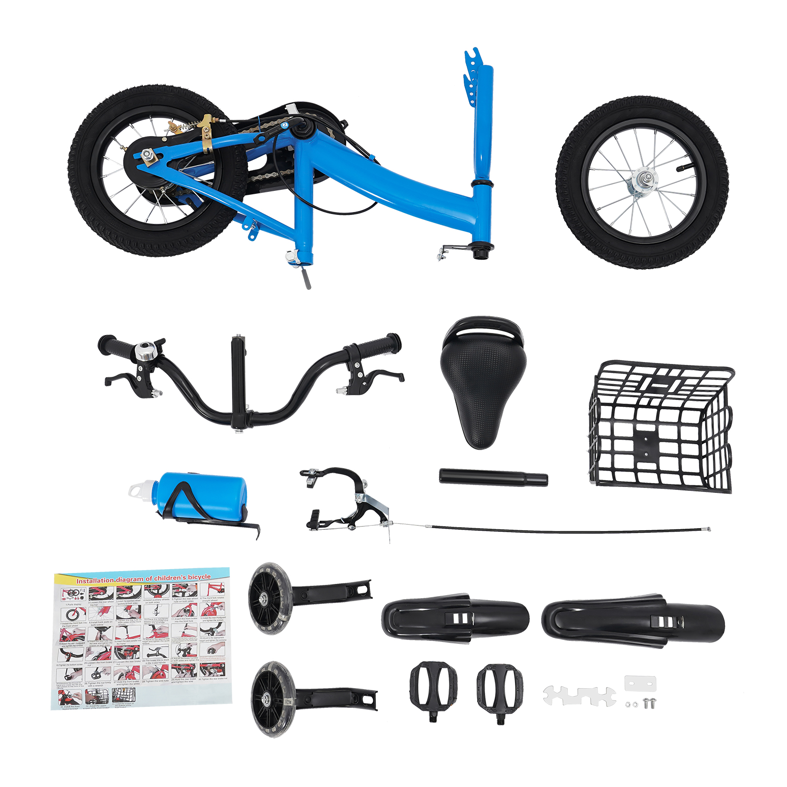 12 Inch Children's Bicycle for Children who are 31.5-41.34" in Height and Aged from 2-5 Years Old to Ride on Various Roads - Blue