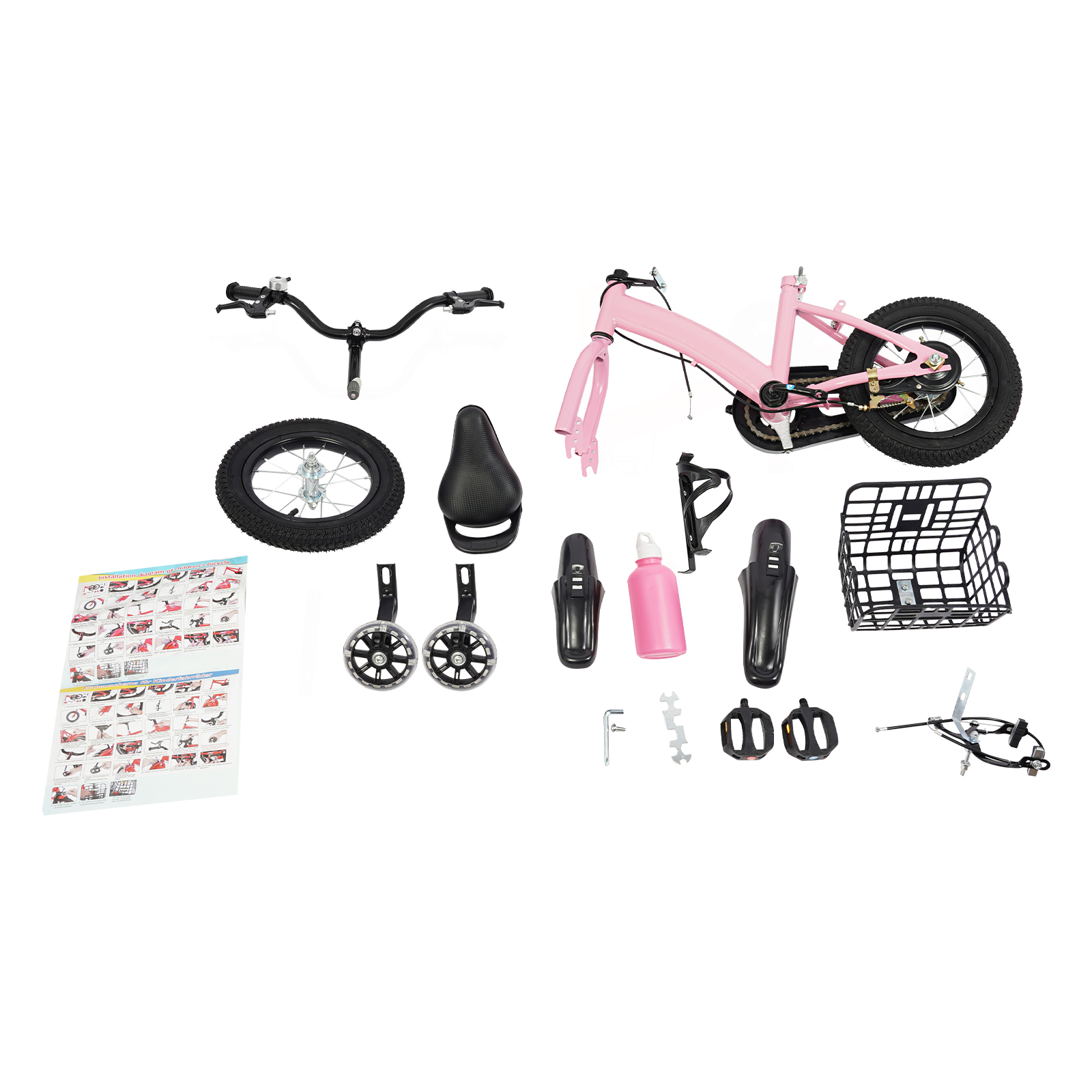 12 Inch Children's Bicycle for Children who are 31.5-41.34" in Height and Aged from 2-5 Years Old to Ride on Various Roads - Pink