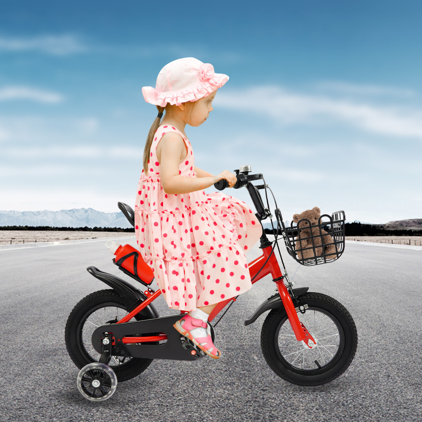 12 Inch Children's Bicycle for Children who are 31.5-41.34" in Height and Aged from 2-5 Years Old to Ride on Various Roads - Red