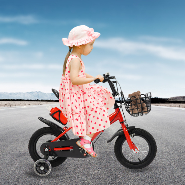 12 Inch Children's Bicycle for Children who are 31.5-41.34" in Height and Aged from 2-5 Years Old to Ride on Various Roads - Red