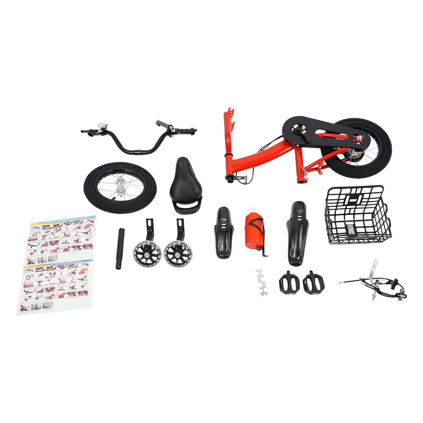 12 Inch Children's Bicycle for Children who are 31.5-41.34" in Height and Aged from 2-5 Years Old to Ride on Various Roads - Red