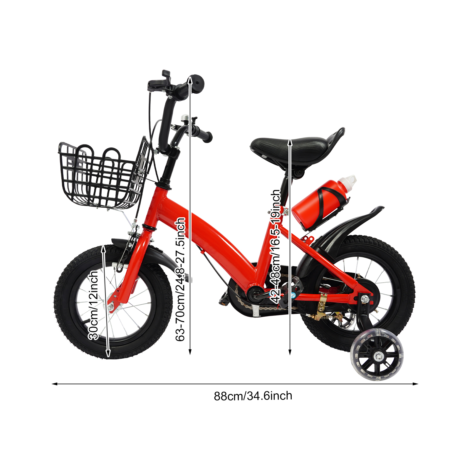 12 Inch Children's Bicycle for Children who are 31.5-41.34" in Height and Aged from 2-5 Years Old to Ride on Various Roads - Red