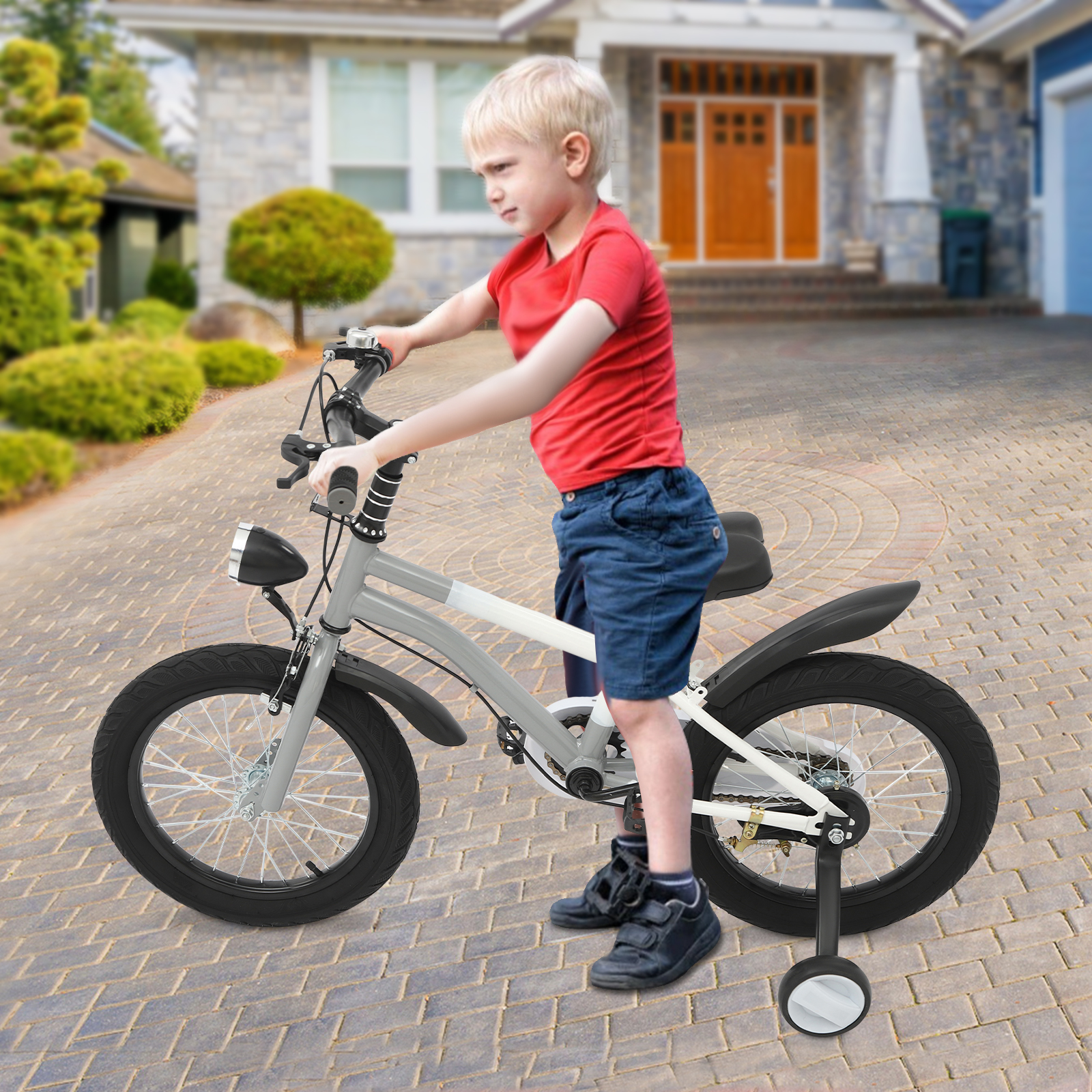 16 Inch Children's Bicycle for Children for Children who are 41.34-53.15" in Height and Aged from 5-8 Years Old - Gray