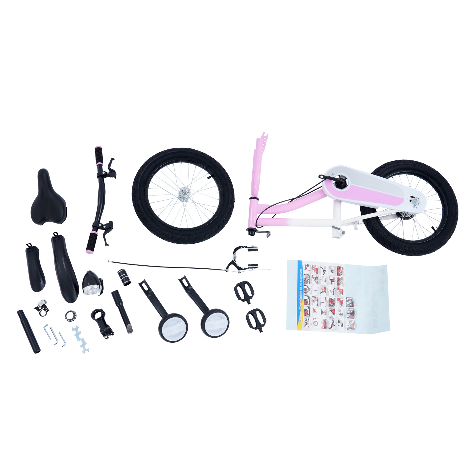 16in Kids Bike, Kids Bike with Light & Training Wheels  for children who are 41.34-53.15" in height and aged from 5-8 years old - Pink