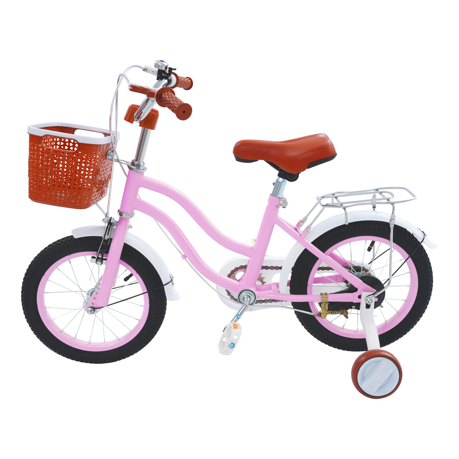 14in Kids Bike, Kids Bike with Light & Training Wheels  for Children who 37.4-45.28" in Height and Aged from 3-7 Years Old - Pink