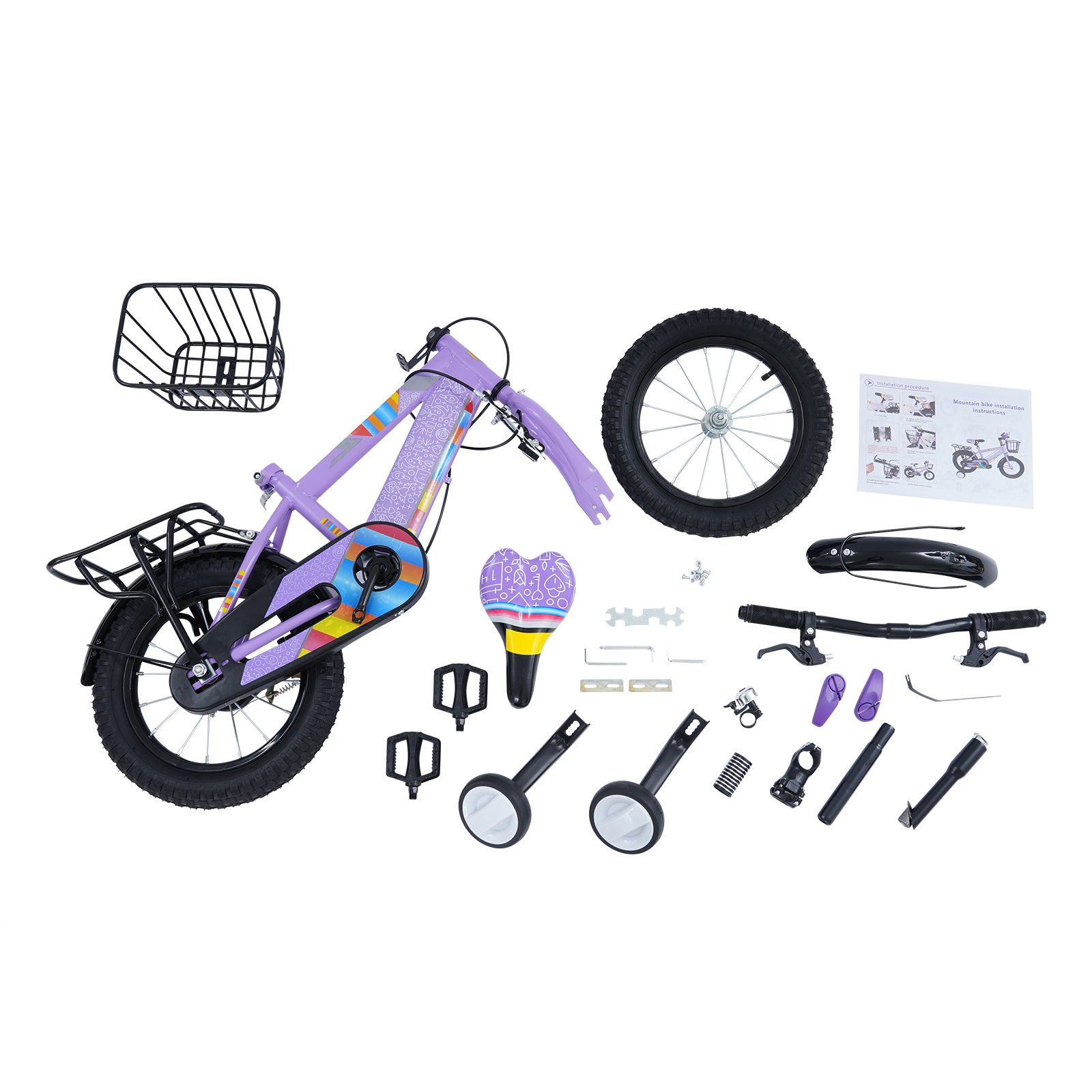 14in Children's Bicycle, Kids' Bike Rear Seat with Cargo Rail, Children's Bicycle with Basket for 3-6 Year Old - Purple 14in Children's Bicycle, Kids' Bike Rear Seat with Cargo Rail, Children's Bicycle with Basket for 3-6 Year Old - Purple