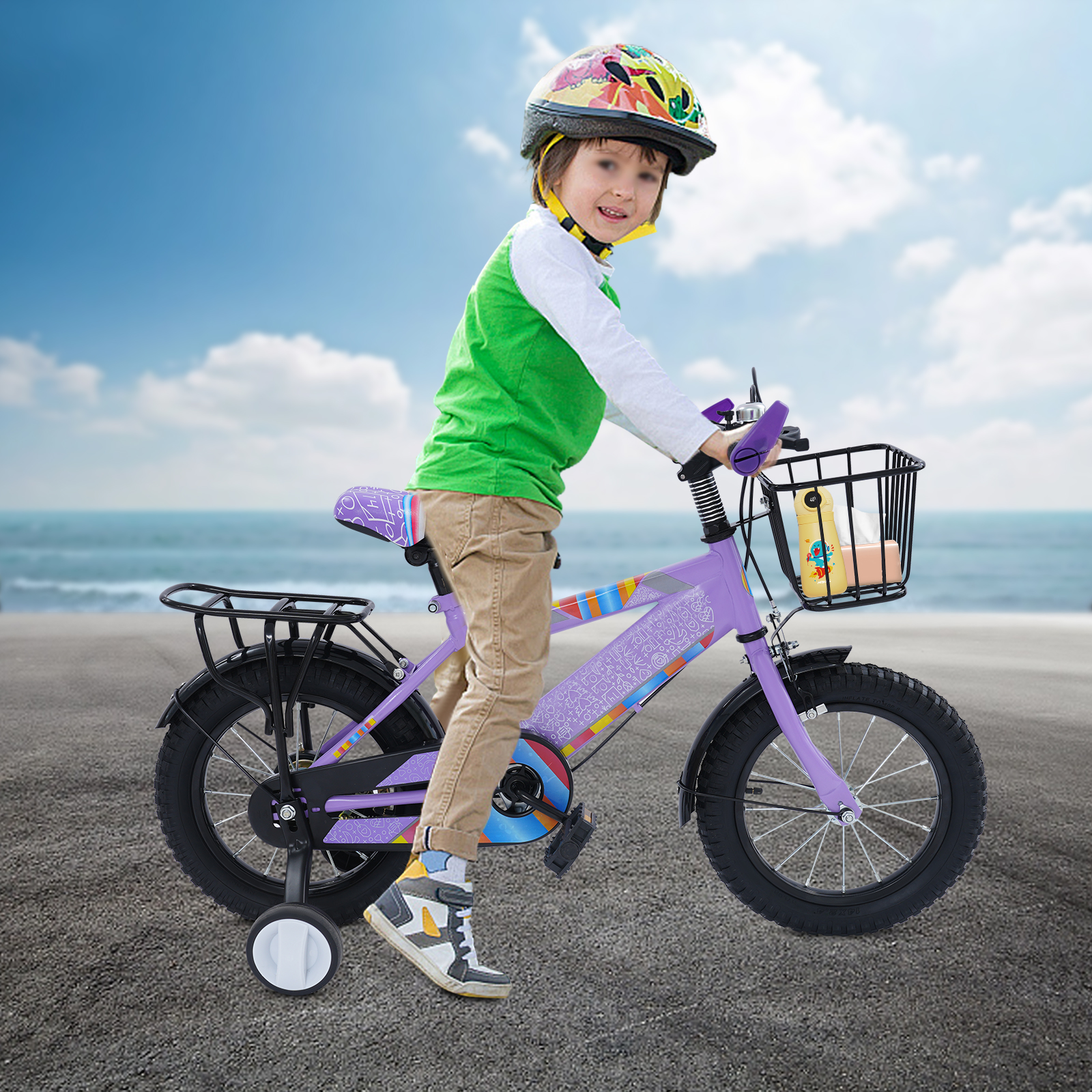 14in Children's Bicycle, Kids' Bike Rear Seat with Cargo Rail, Children's Bicycle with Basket for 3-6 Year Old - Purple 14in Children's Bicycle, Kids' Bike Rear Seat with Cargo Rail, Children's Bicycle with Basket for 3-6 Year Old - Purple