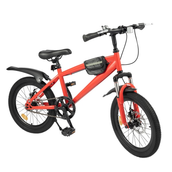 18 inch Kids Boys Bike Wheel Mountain Bike 1 Speed Adjustable Seat Height for 1.25-1.4m/4.1-4.59ft Children Height Red