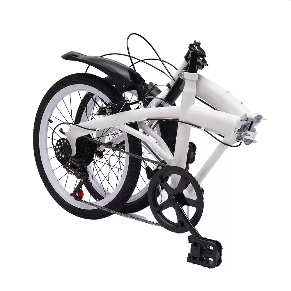 20" Carbon Steel Folding Bike - Small Unisex Folding Bike - 6 Speeds - Front V Brake and Rear Brake - City Bike for Adults - White 20" Carbon Steel Folding Bike - Small Unisex Folding Bike - 6 Speeds - Front V Brake and Rear Brake - City Bike for Adults - White