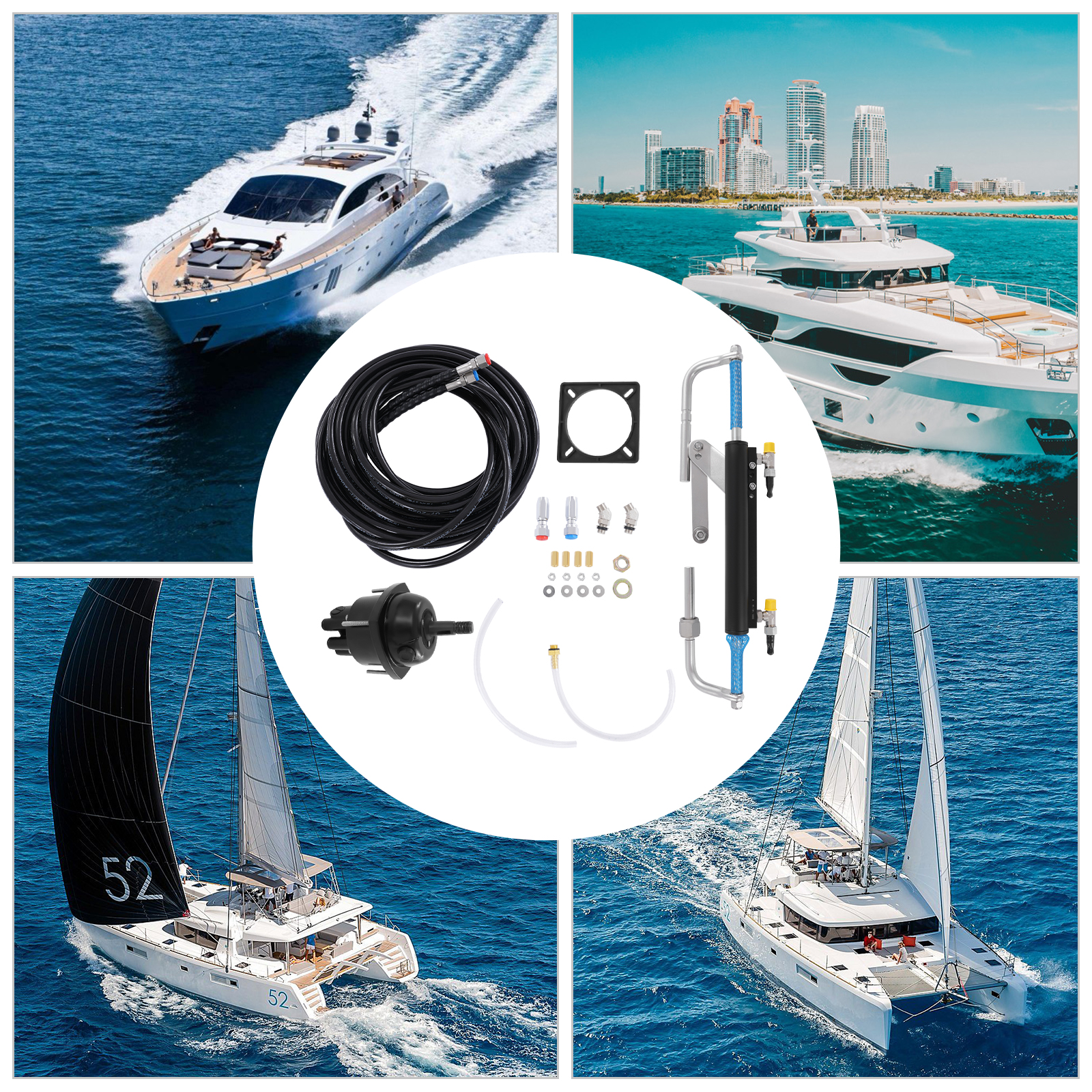Hydraulic Outboard Steering Kit, 90HP Hydraulic Steering Mechanism for Marine Boats with Control Pump, Hydraulic Boat Steering Kit Hydraulic Outboard Steering Kit, 90HP Hydraulic Steering Mechanism for Marine Boats with Control Pump, Hydraulic Boat Steering Kit