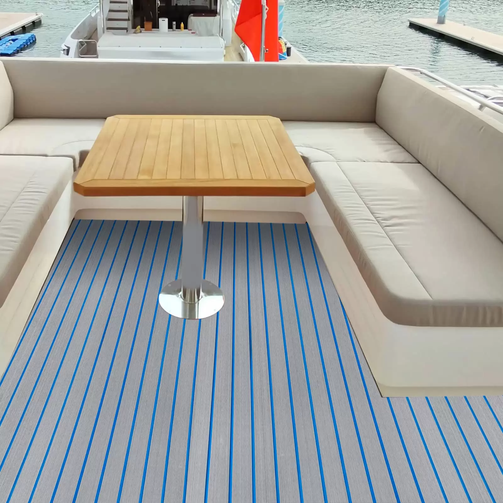 Self-adhesive Boat Flooring - EVA Teak Foam - Light Grey with Blue - Non-slip Mat for Boats, Yachts - 240 x 90 cm