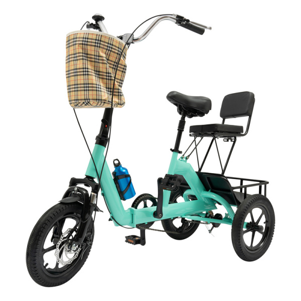 14 inch folding tricycle, folding tricycle with basket, folding tricycle for adults and seniors(green)