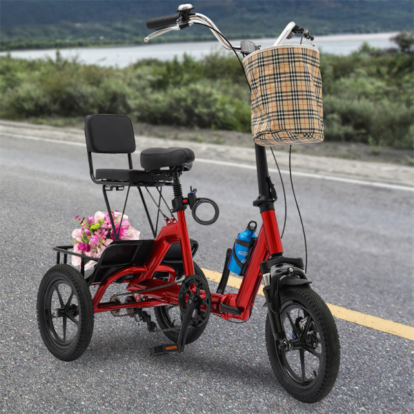 14 Inch Folding Tricycle, Folding Tricycle With Basket, Folding Tricycle For Adults And Seniors (Red)