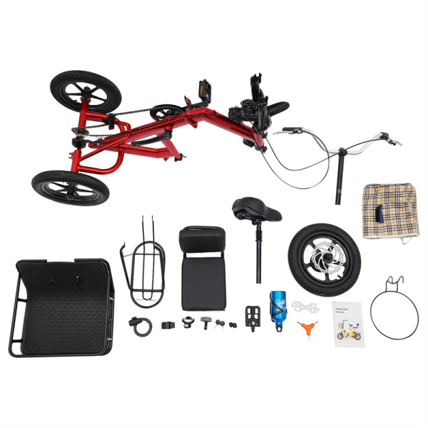 14 Inch Folding Tricycle, Folding Tricycle With Basket, Folding Tricycle For Adults And Seniors (Red)