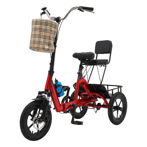 14 Inch Folding Tricycle, Folding Tricycle With Basket, Folding Tricycle For Adults And Seniors (Red)