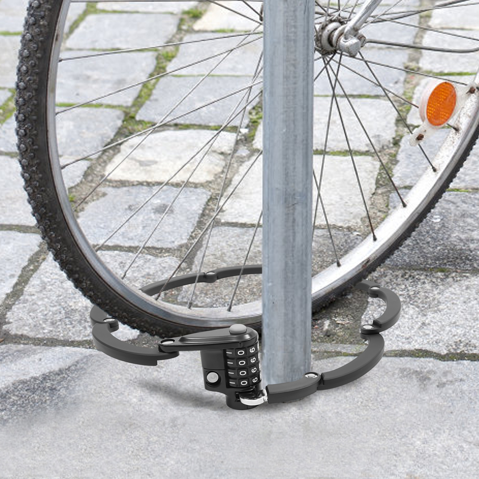 Foldable bike lock, 4-digit bike lock, for bicycles, motorcycles, doors, etc., Black
