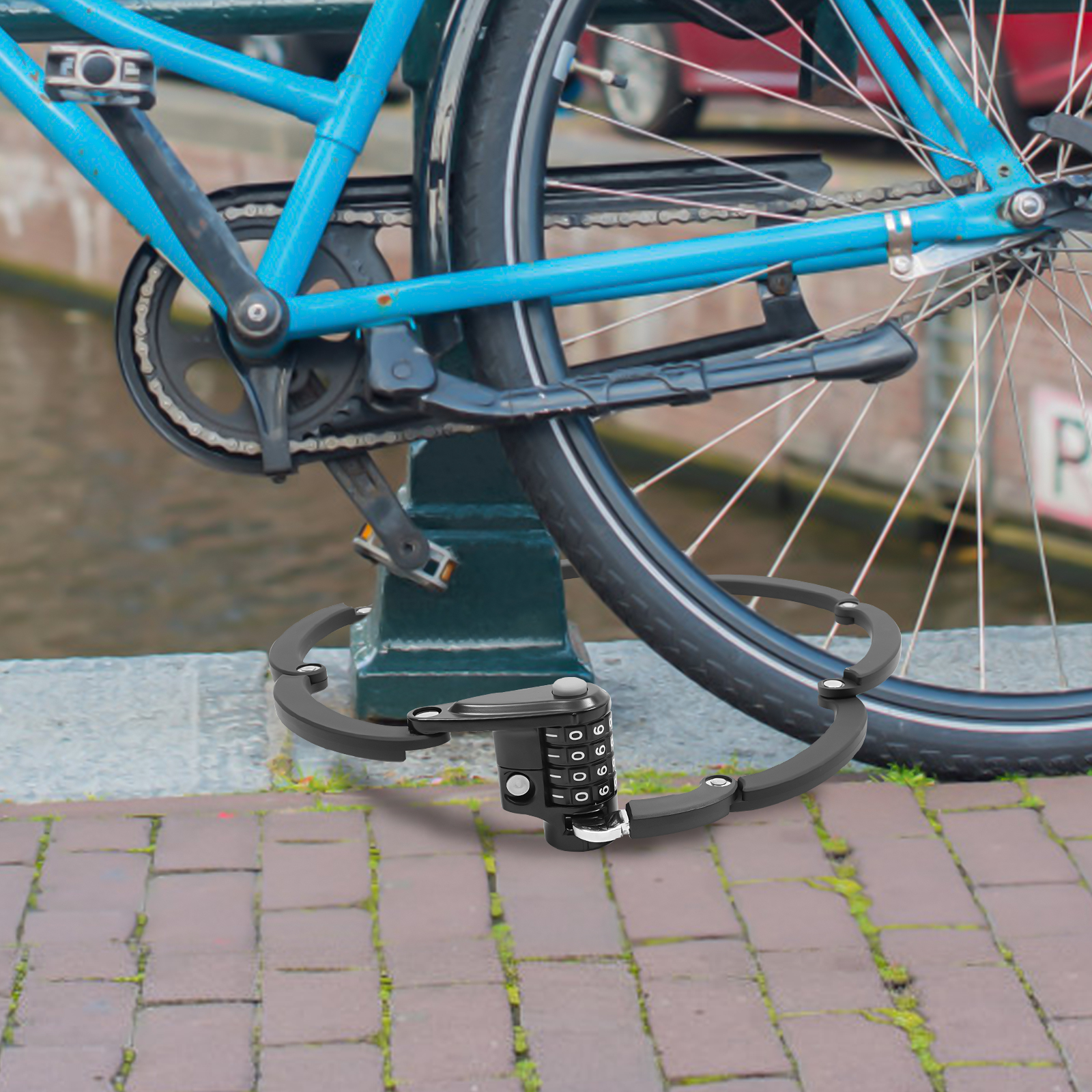 Foldable bike lock, 4-digit bike lock, for bicycles, motorcycles, doors, etc., Black Foldable bike lock, 4-digit bike lock, for bicycles, motorcycles, doors, etc., Black