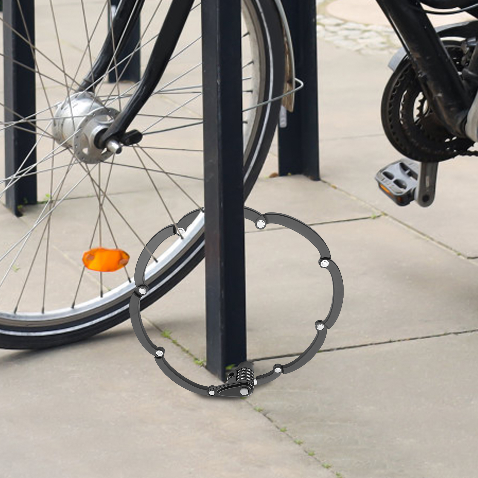 Foldable bike lock, 4-digit bike lock, for bicycles, motorcycles, doors, etc., Black Foldable bike lock, 4-digit bike lock, for bicycles, motorcycles, doors, etc., Black