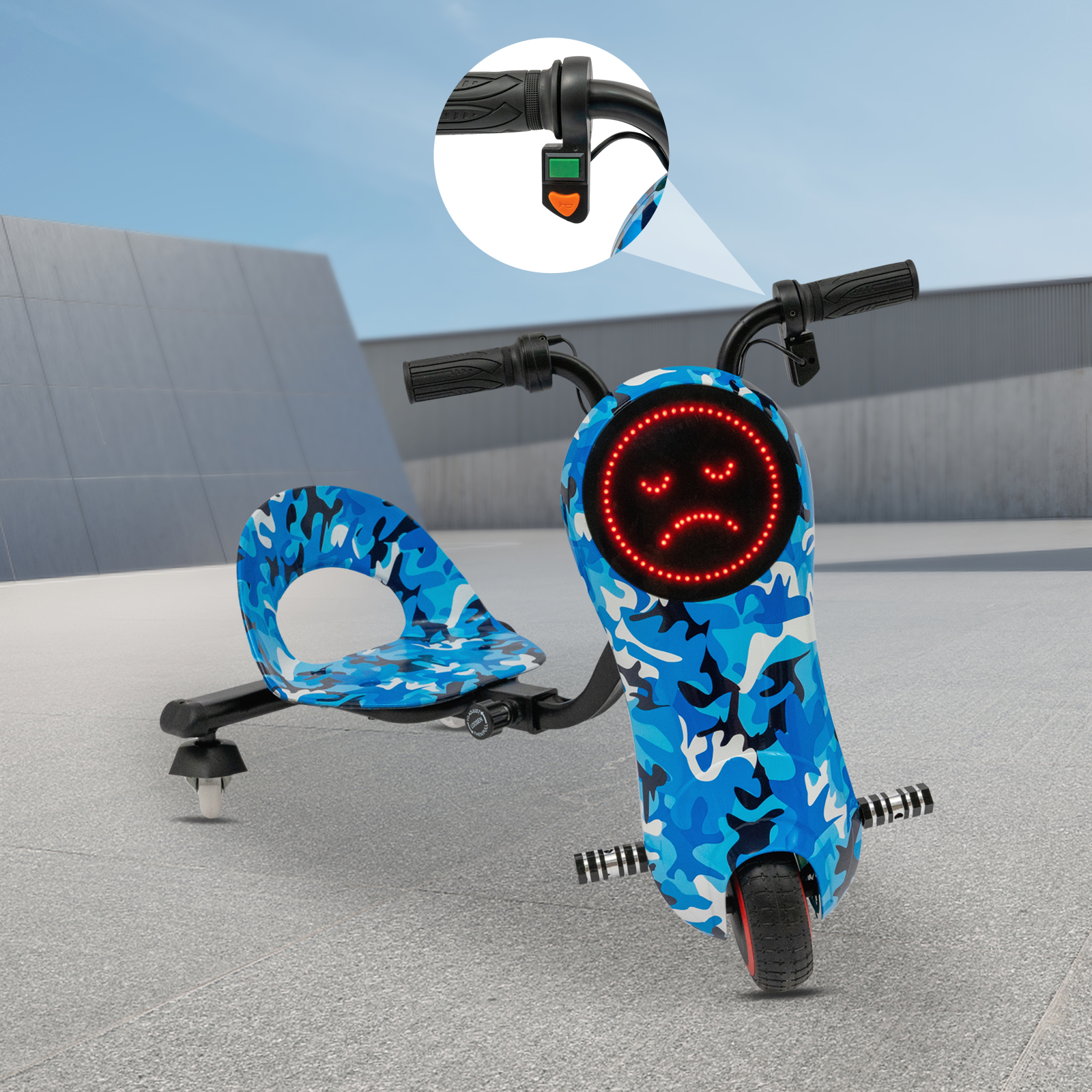 Tricycle with Electric Motor, Electric Drift Scooter for Kids, Drift Tricycle Scooter (Camouflage Blue)