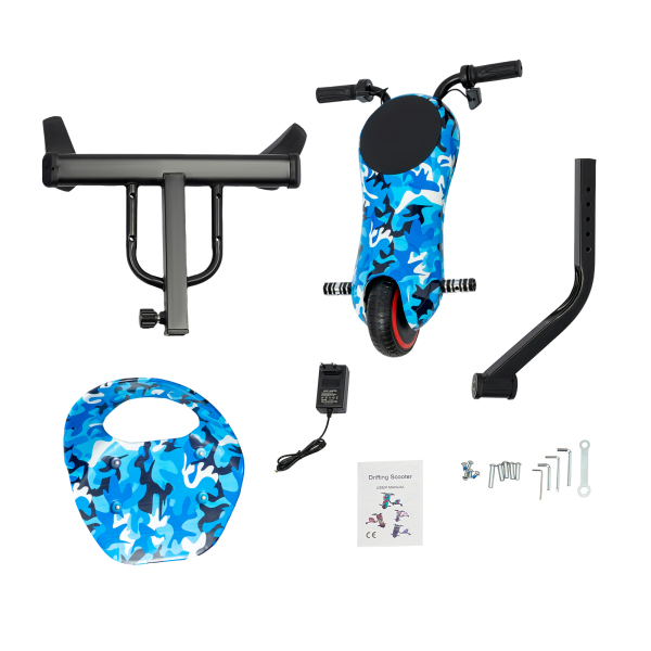 Tricycle with Electric Motor, Electric Drift Scooter for Kids, Drift Tricycle Scooter (Camouflage Blue)