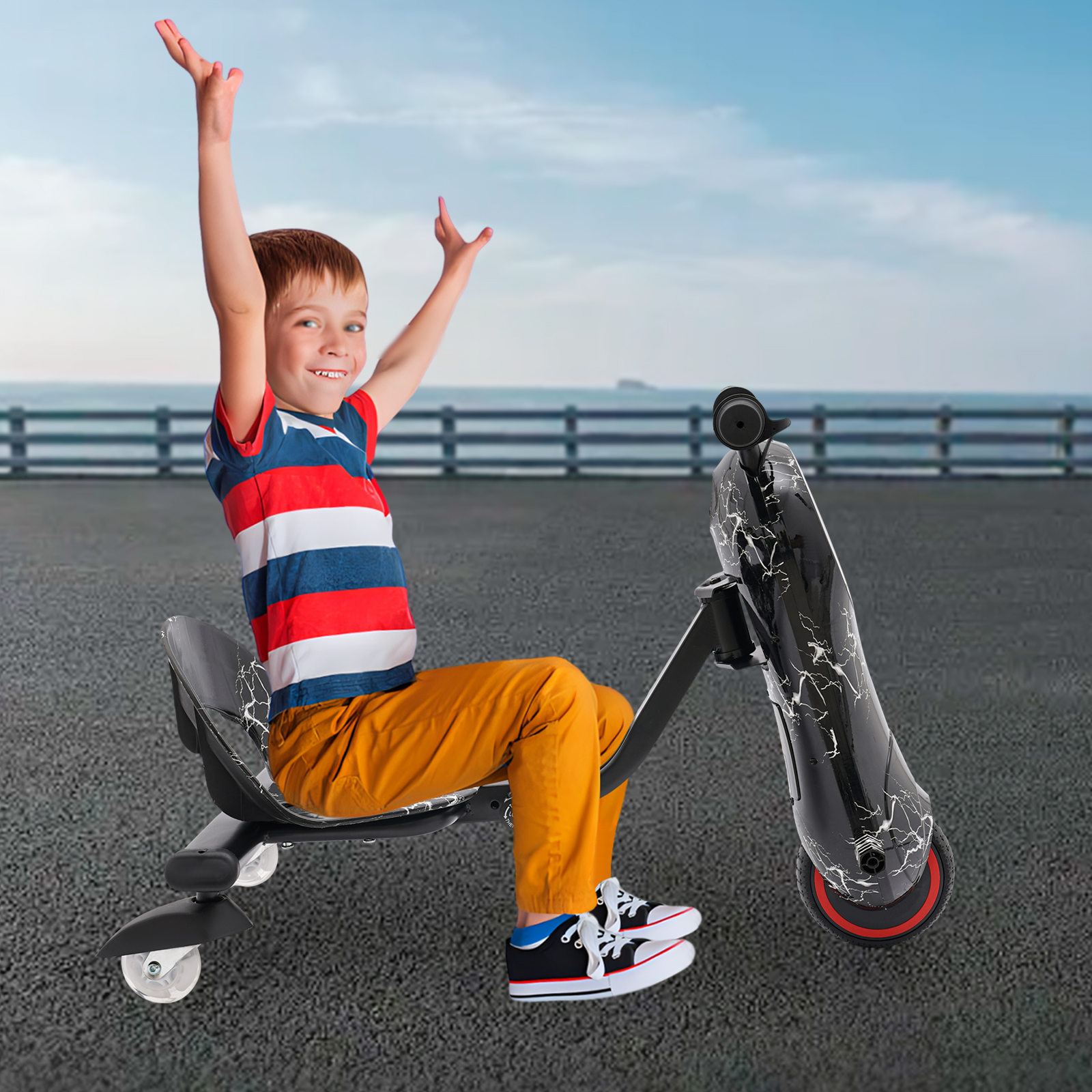 Electric motor tricycle, 82-92*43*53cm electric drift scooter for kids, drift tricycle scooter, Black