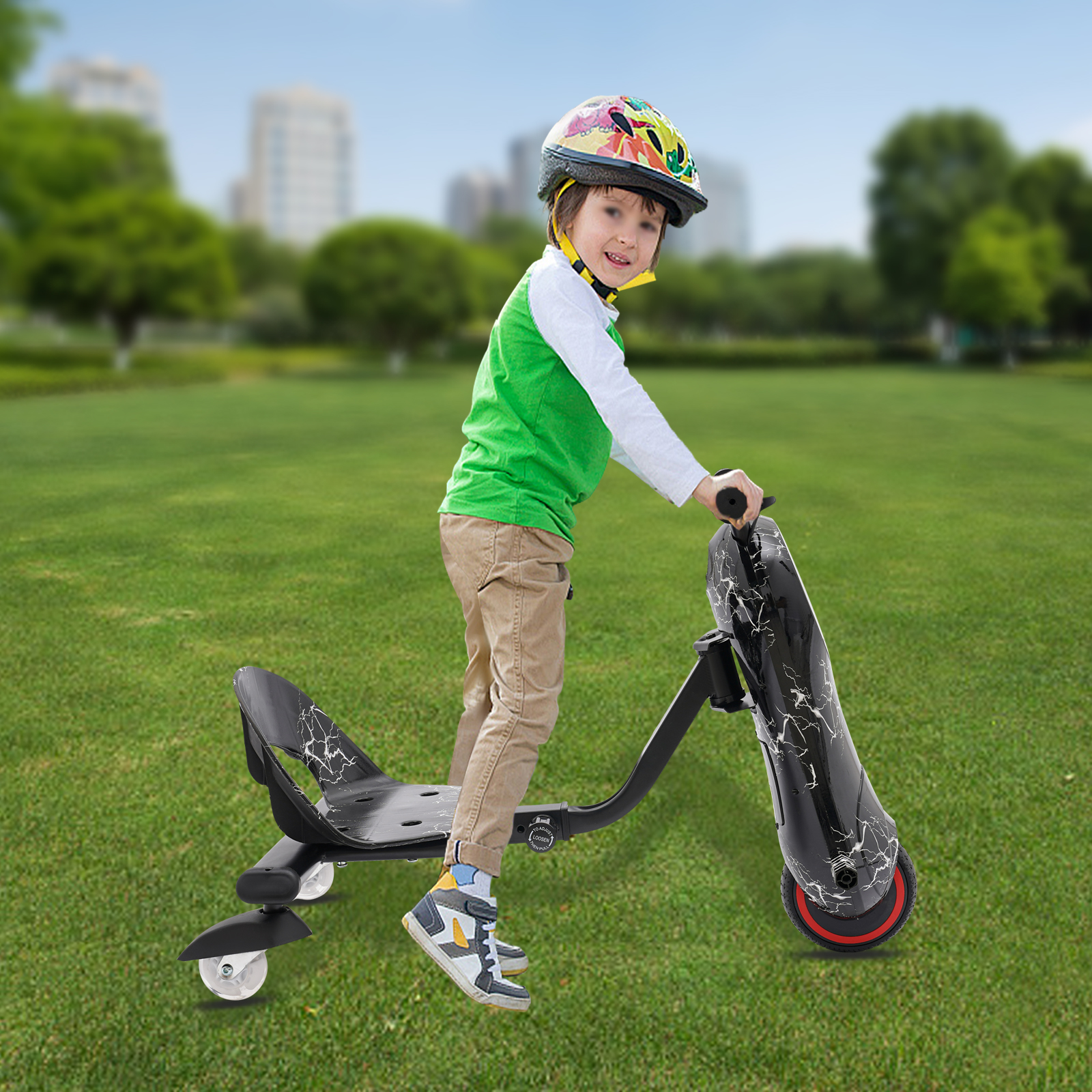 Electric motor tricycle, 82-92*43*53cm electric drift scooter for kids, drift tricycle scooter, Black Electric motor tricycle, 82-92*43*53cm electric drift scooter for kids, drift tricycle scooter, Black
