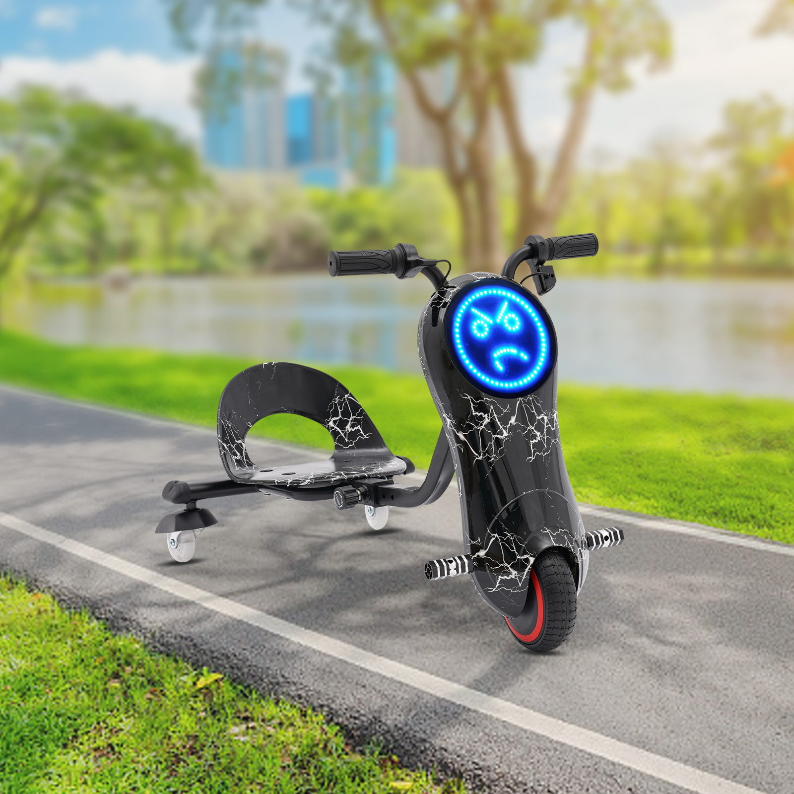 Electric motor tricycle, 82-92*43*53cm electric drift scooter for kids, drift tricycle scooter, Black Electric motor tricycle, 82-92*43*53cm electric drift scooter for kids, drift tricycle scooter, Black