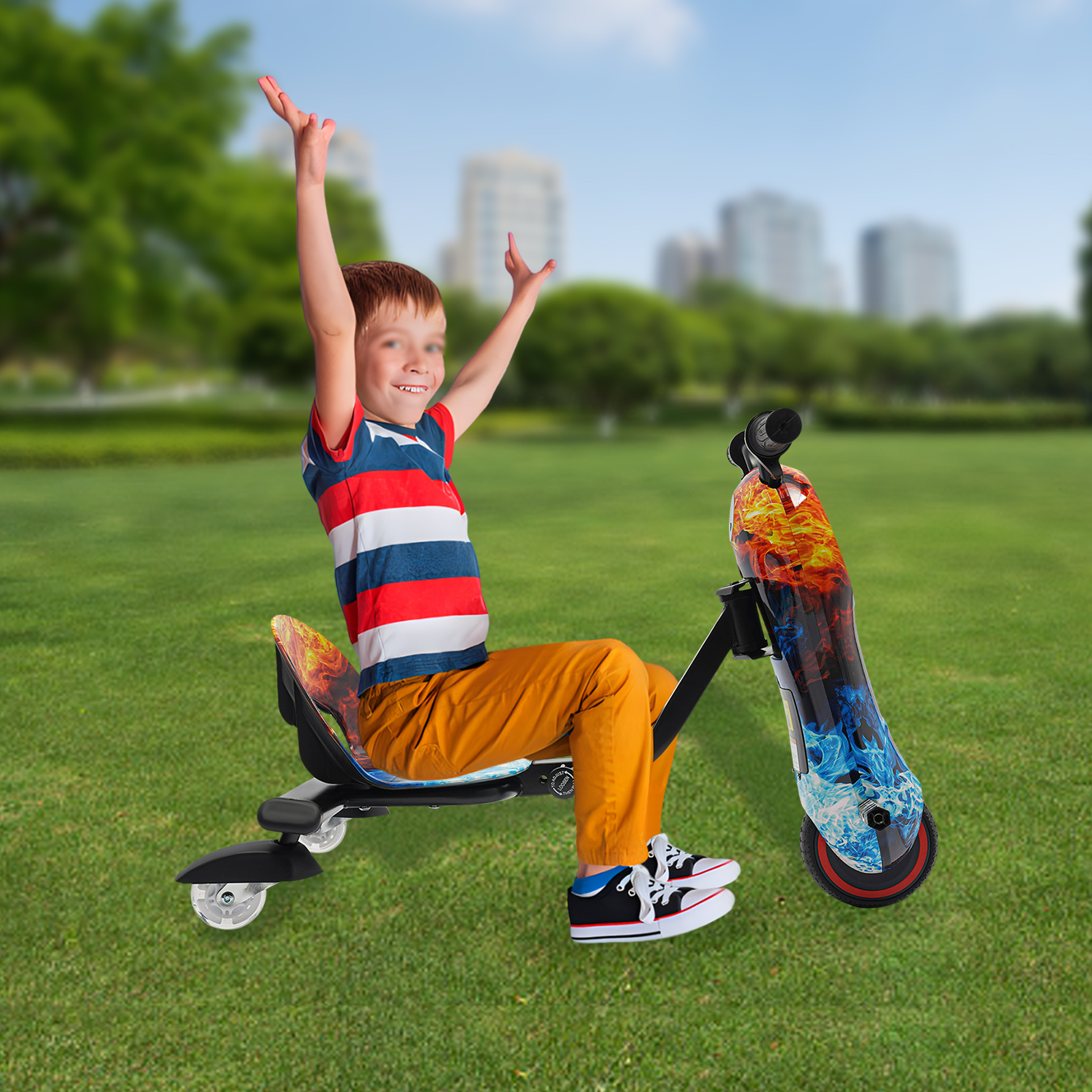 Electric motor tricycle,kids electric drift scooter,82-92*43*53cm ice and fire drift tricycle scooter