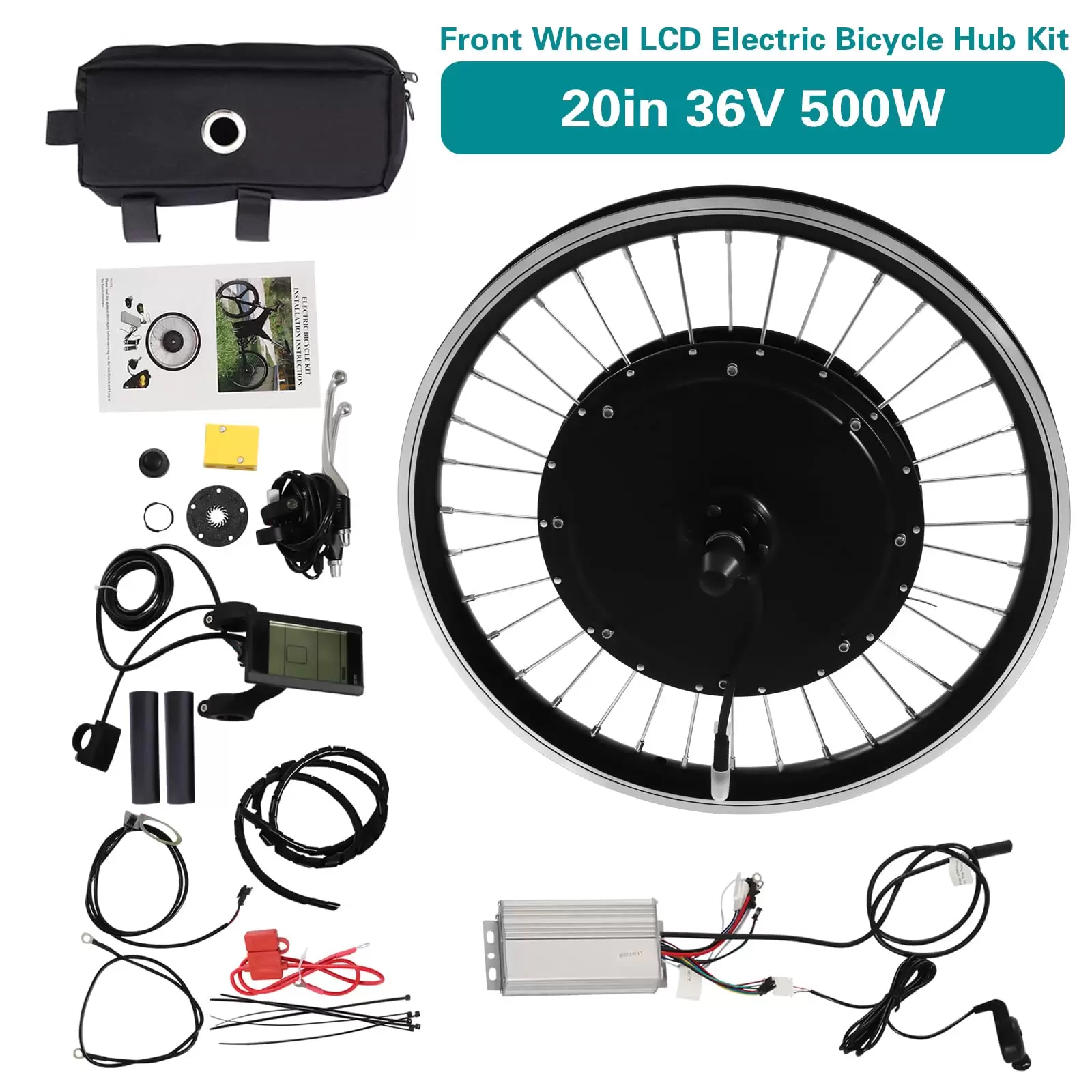 20" Electric Bike Conversion Kit Electric Bike Conversion Kit with LCD Display Suitable For Bicycles With 20in Tires Enjoy Riding Black
