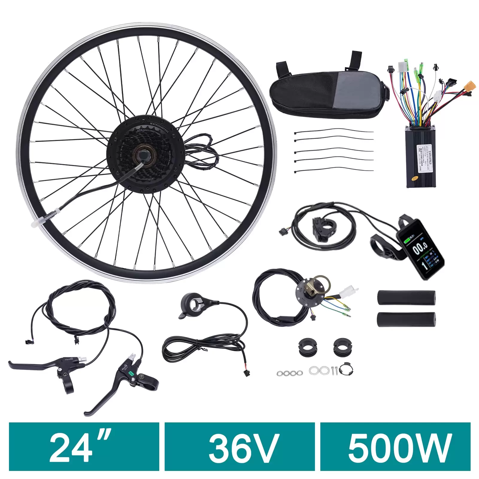 24 inch LCD E Bike Electric Bicycle Motor Conversion Kit Front/Rear 36V 500W Electric Bike Conversion Kit