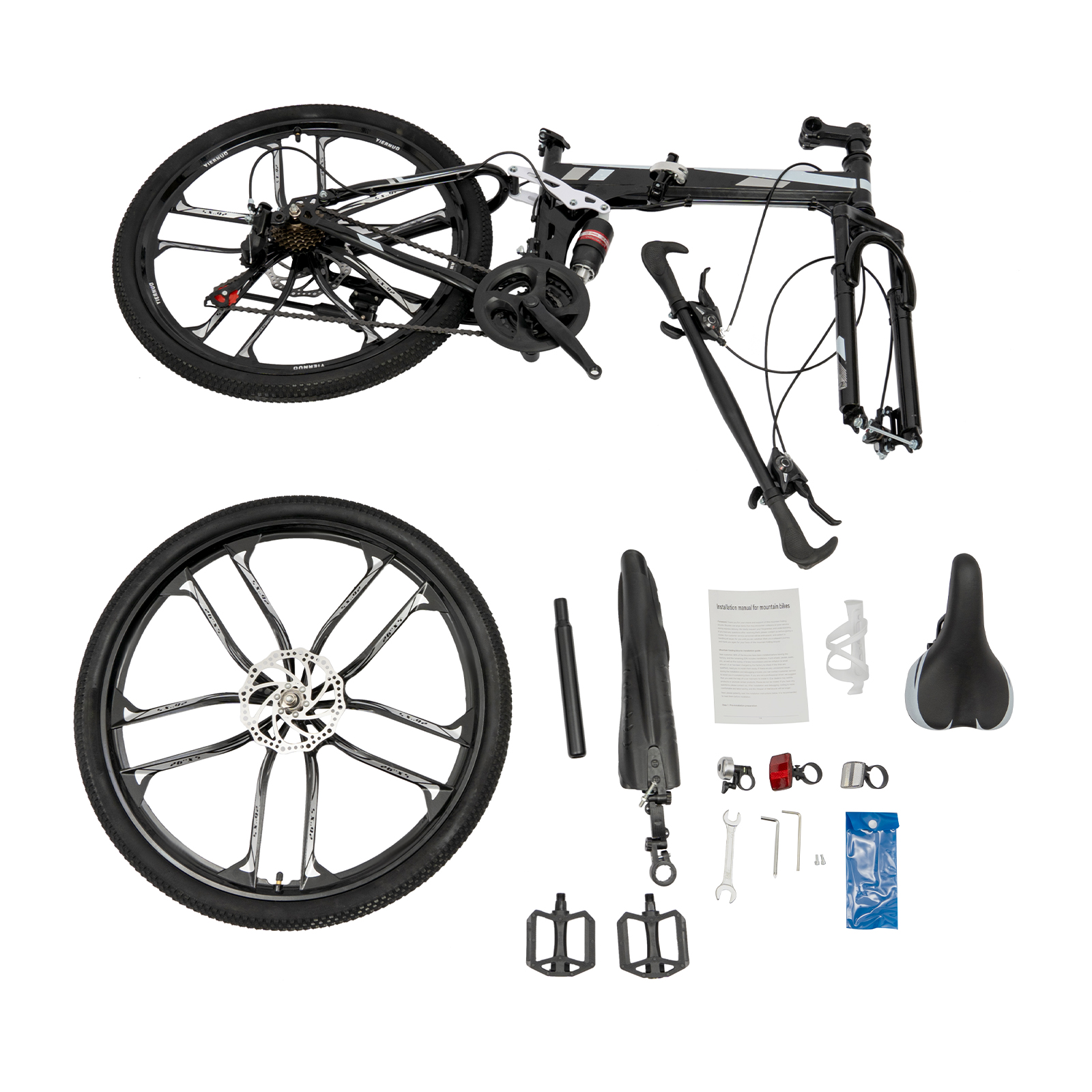 MTB Bike Double Shock Carbon Fiber Foldable Bicycle with Disc Brake with Unisex Bicycle Bag 26" 21-speed Black and White MTB Bike Double Shock Carbon Fiber Foldable Bicycle with Disc Brake with Unisex Bicycle Bag 26" 21-speed Black and White