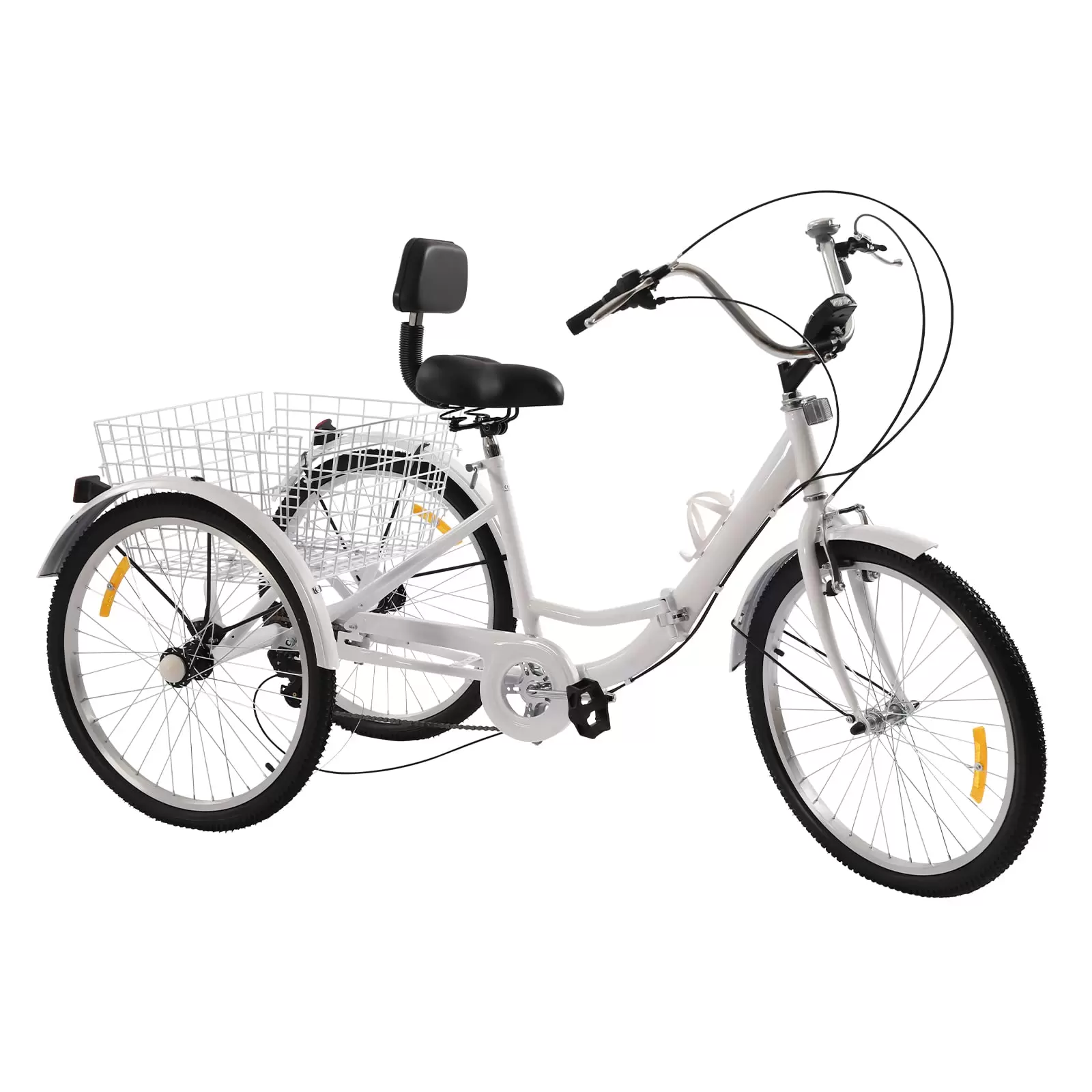 Adult tricycle - 24” - Foldable tricycle - 7 speeds - With cup holder and headlight - 3-wheel tricycle with shopping basket
