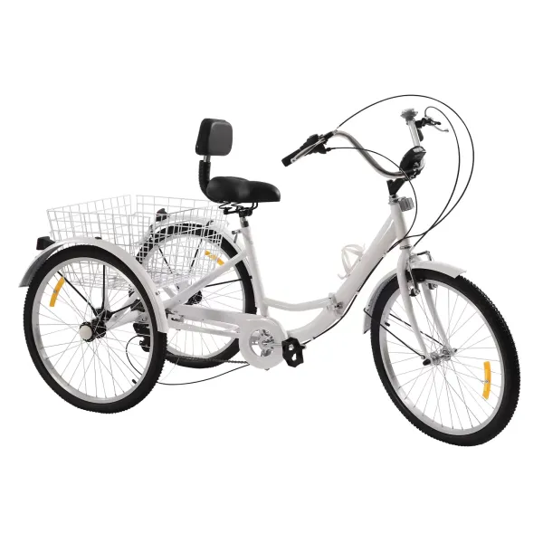 Adult tricycle - 24” - Foldable tricycle - 7 speeds - With cup holder and headlight - 3-wheel tricycle with shopping basket