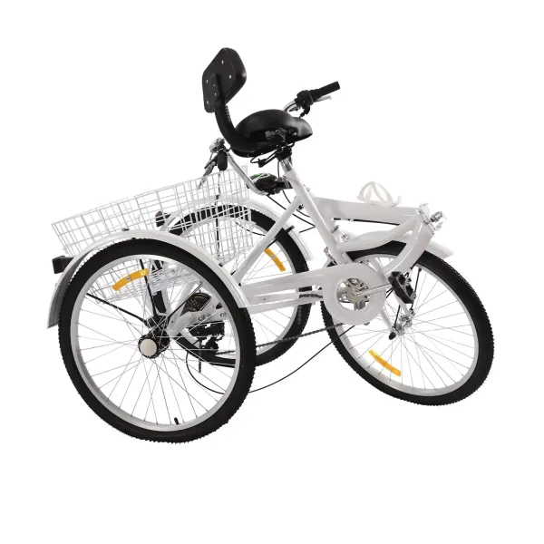 Adult tricycle - 24” - Foldable tricycle - 7 speeds - With cup holder and headlight - 3-wheel tricycle with shopping basket