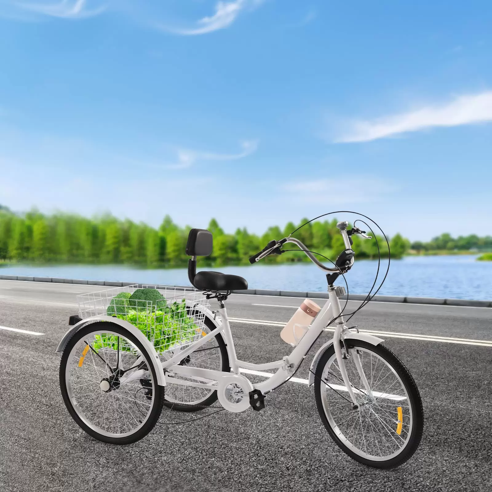Adult tricycle - 24” - Foldable tricycle - 7 speeds - With cup holder and headlight - 3-wheel tricycle with shopping basket Adult tricycle - 24” - Foldable tricycle - 7 speeds - With cup holder and headlight - 3-wheel tricycle with shopping basket
