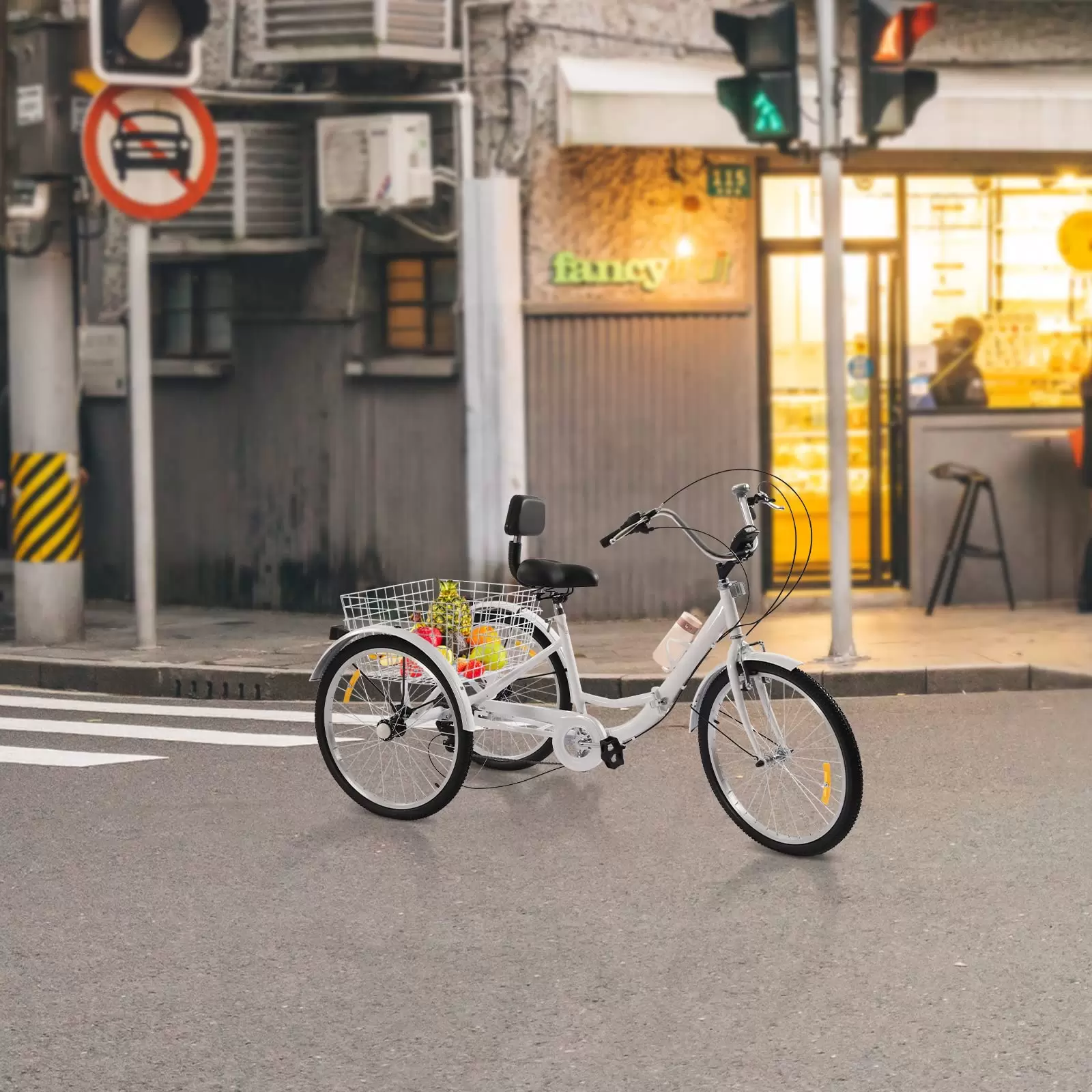 Adult tricycle - 24” - Foldable tricycle - 7 speeds - With cup holder and headlight - 3-wheel tricycle with shopping basket Adult tricycle - 24” - Foldable tricycle - 7 speeds - With cup holder and headlight - 3-wheel tricycle with shopping basket
