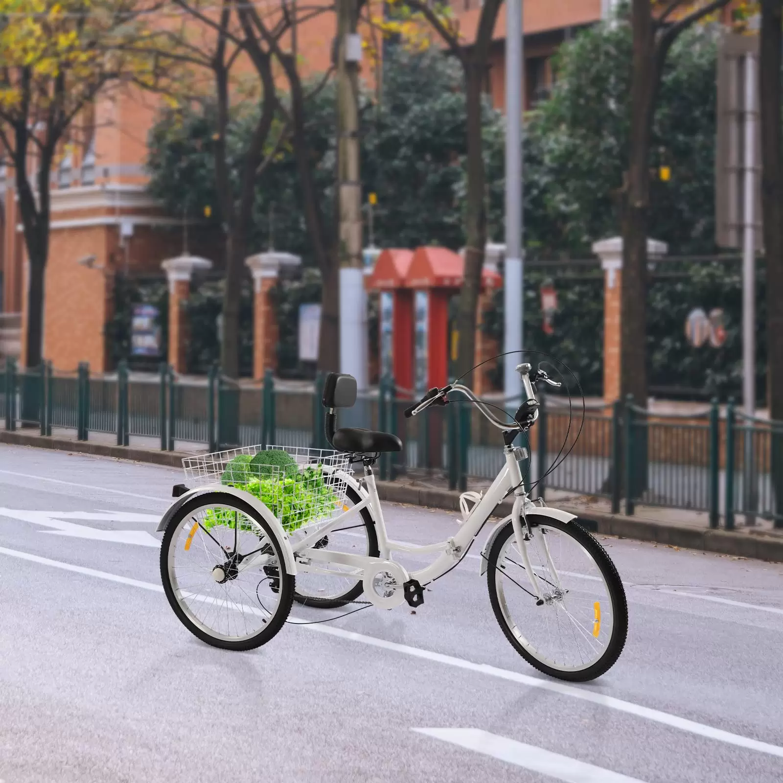 Adult tricycle - 24” - Foldable tricycle - 7 speeds - With cup holder and headlight - 3-wheel tricycle with shopping basket Adult tricycle - 24” - Foldable tricycle - 7 speeds - With cup holder and headlight - 3-wheel tricycle with shopping basket