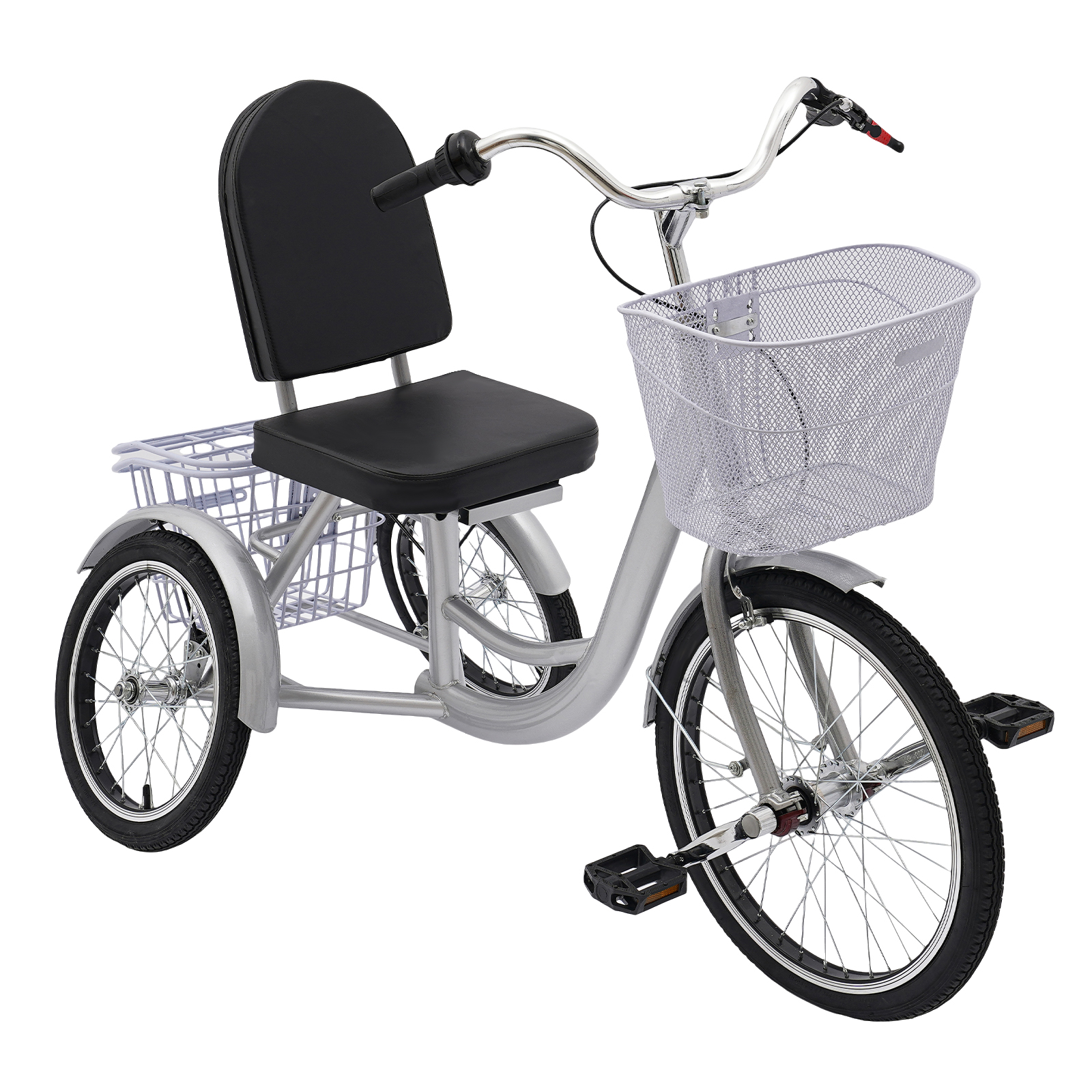 Tricycles for adults, 3-wheel bicycles with baskets for the elderly, Max total load capacity: 150kg, Silver Tricycles for adults, 3-wheel bicycles with baskets for the elderly, Max total load capacity: 150kg, Silver