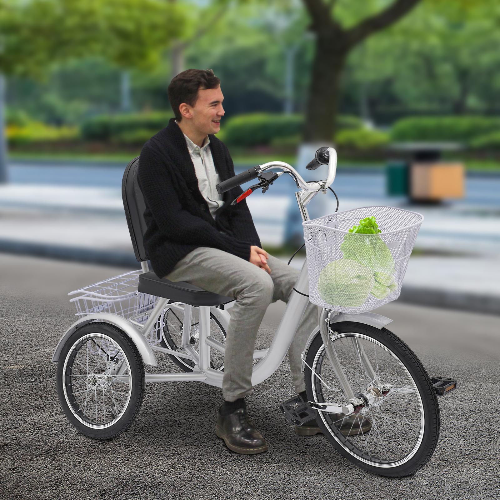 Tricycles for adults, 3-wheel bicycles with baskets for the elderly, Max total load capacity: 150kg, Silver Tricycles for adults, 3-wheel bicycles with baskets for the elderly, Max total load capacity: 150kg, Silver