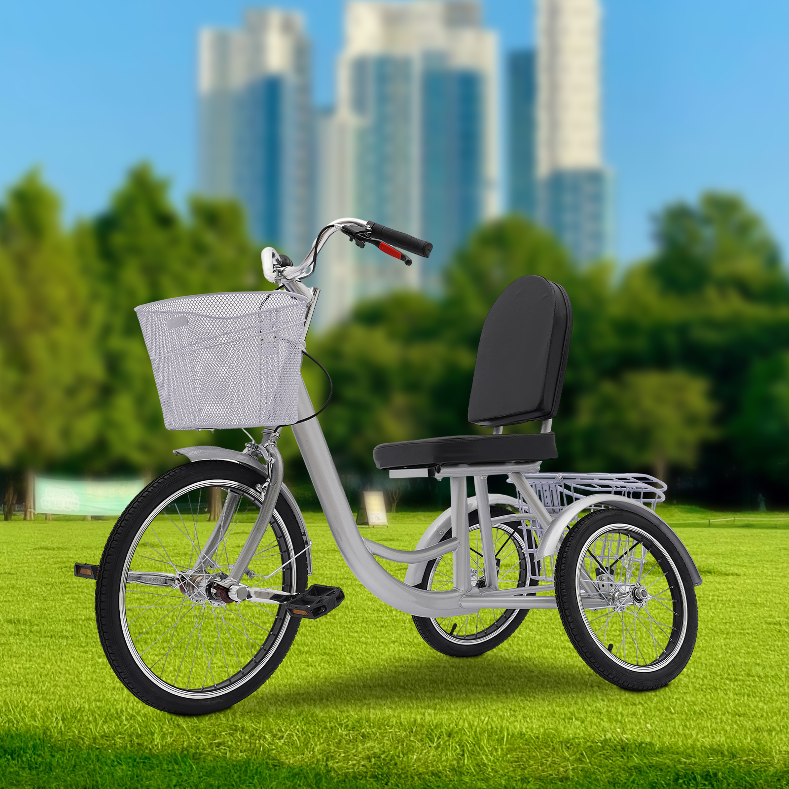 Tricycles for adults, 3-wheel bicycles with baskets for the elderly, Max total load capacity: 150kg, Silver