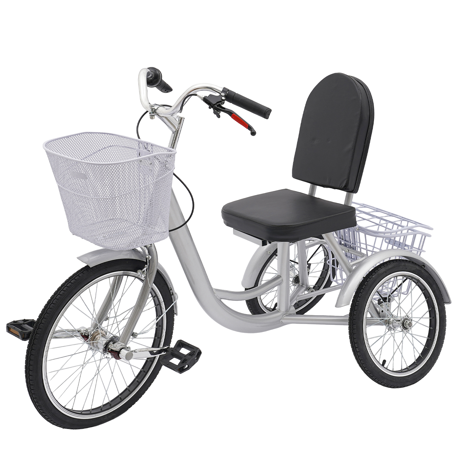 Tricycles for adults, 3-wheel bicycles with baskets for the elderly, Max total load capacity: 150kg, Silver