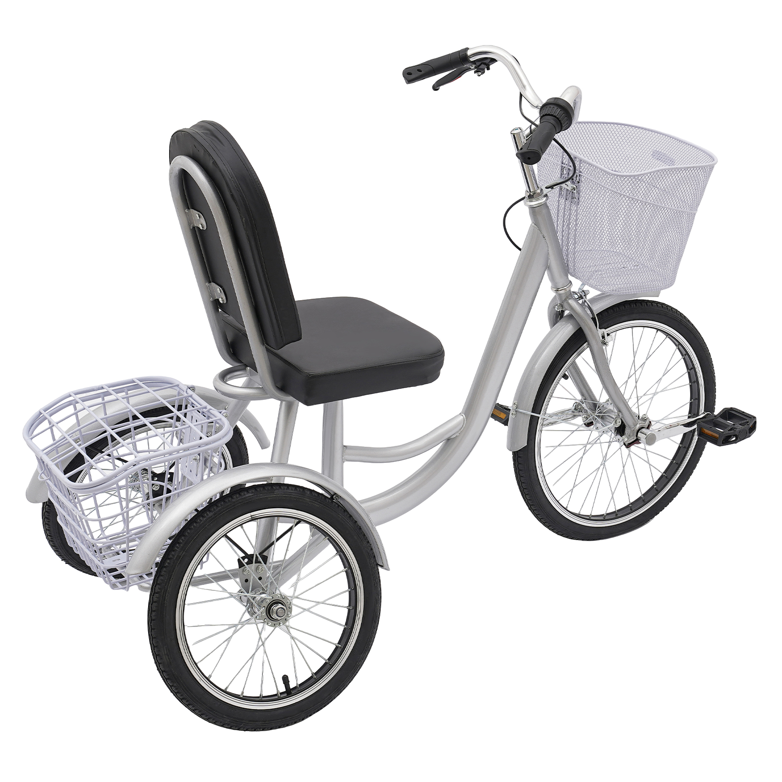 Tricycles for adults, 3-wheel bicycles with baskets for the elderly, Max total load capacity: 150kg, Silver Tricycles for adults, 3-wheel bicycles with baskets for the elderly, Max total load capacity: 150kg, Silver