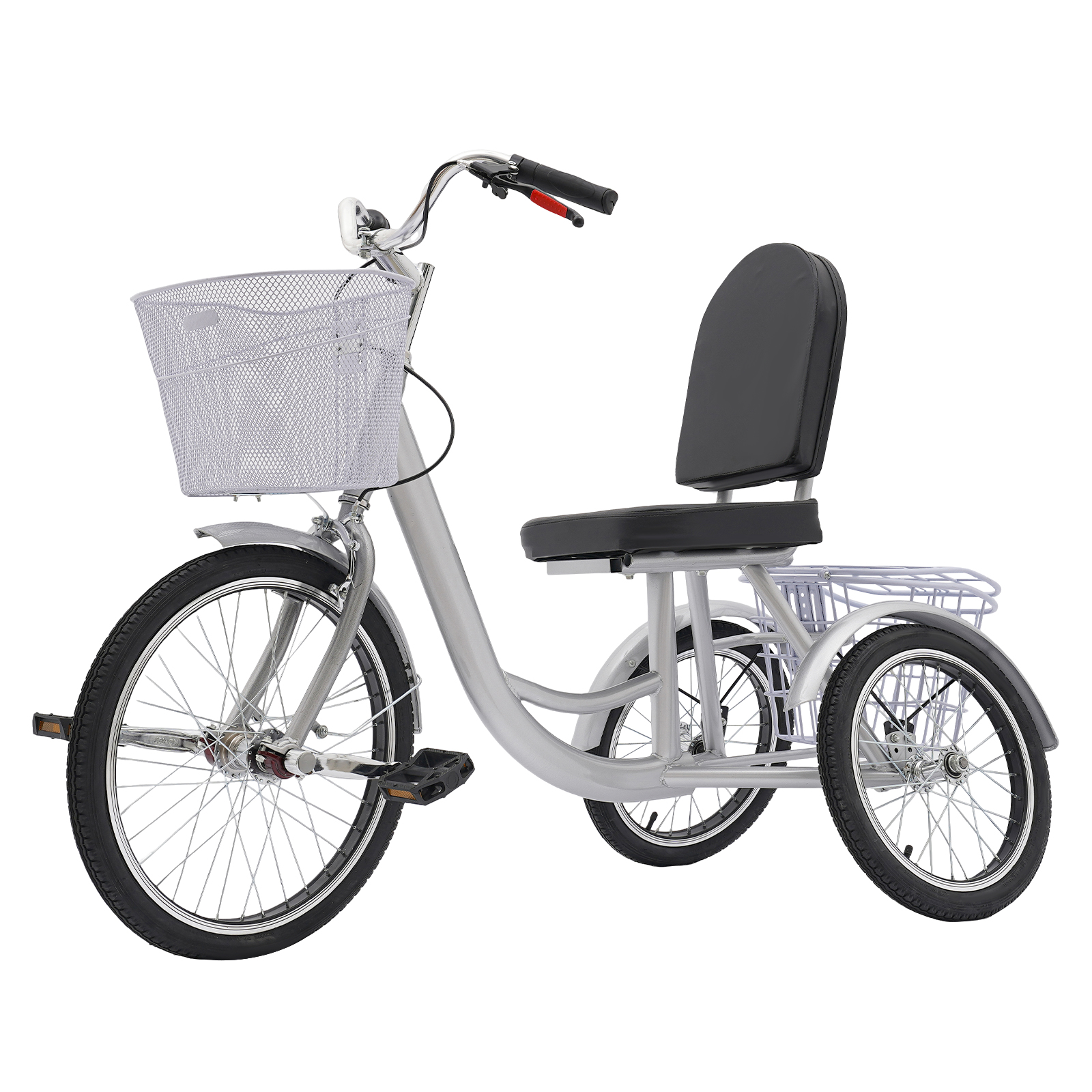 Tricycles for adults, 3-wheel bicycles with baskets for the elderly, Max total load capacity: 150kg, Silver Tricycles for adults, 3-wheel bicycles with baskets for the elderly, Max total load capacity: 150kg, Silver