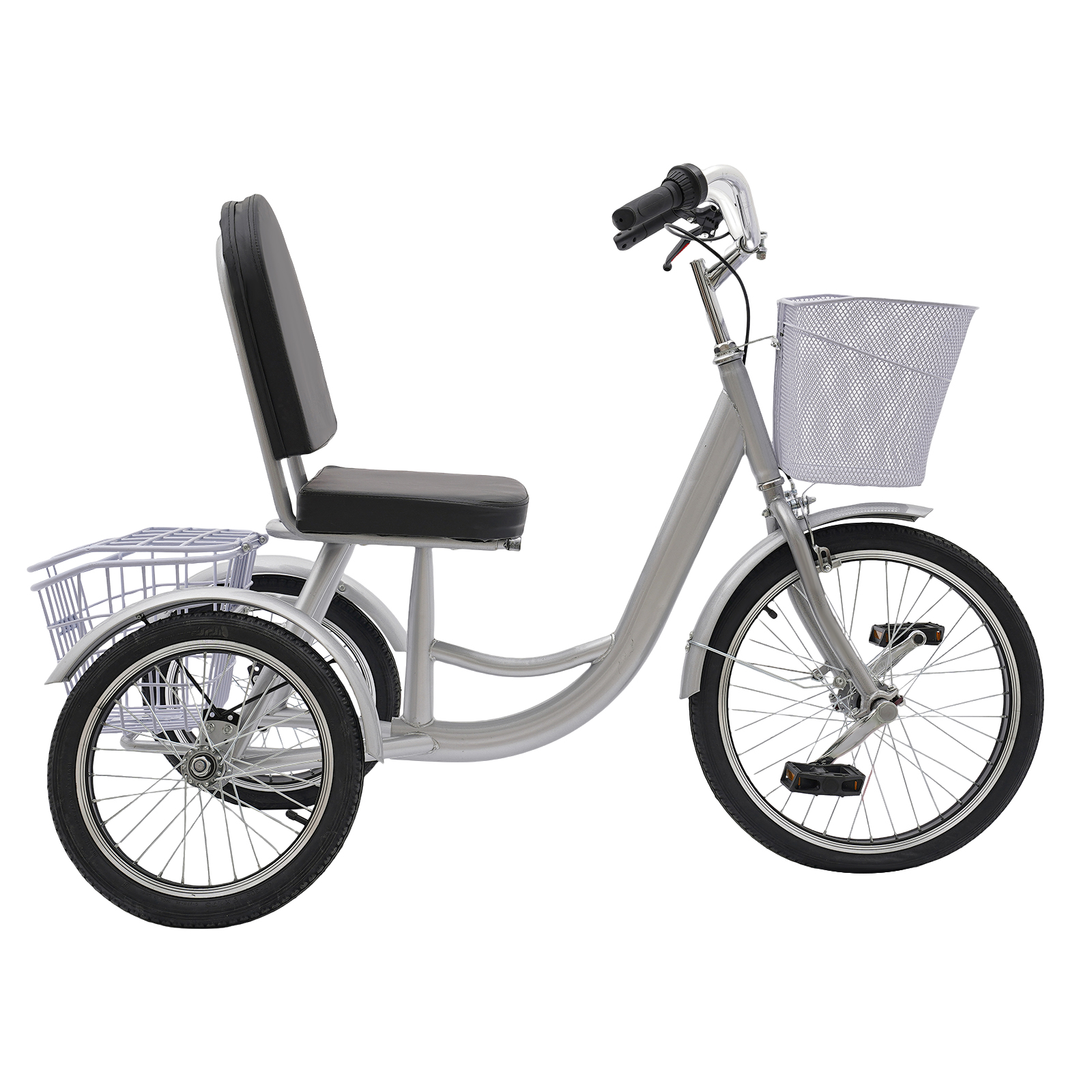 Tricycles for adults, 3-wheel bicycles with baskets for the elderly, Max total load capacity: 150kg, Silver Tricycles for adults, 3-wheel bicycles with baskets for the elderly, Max total load capacity: 150kg, Silver
