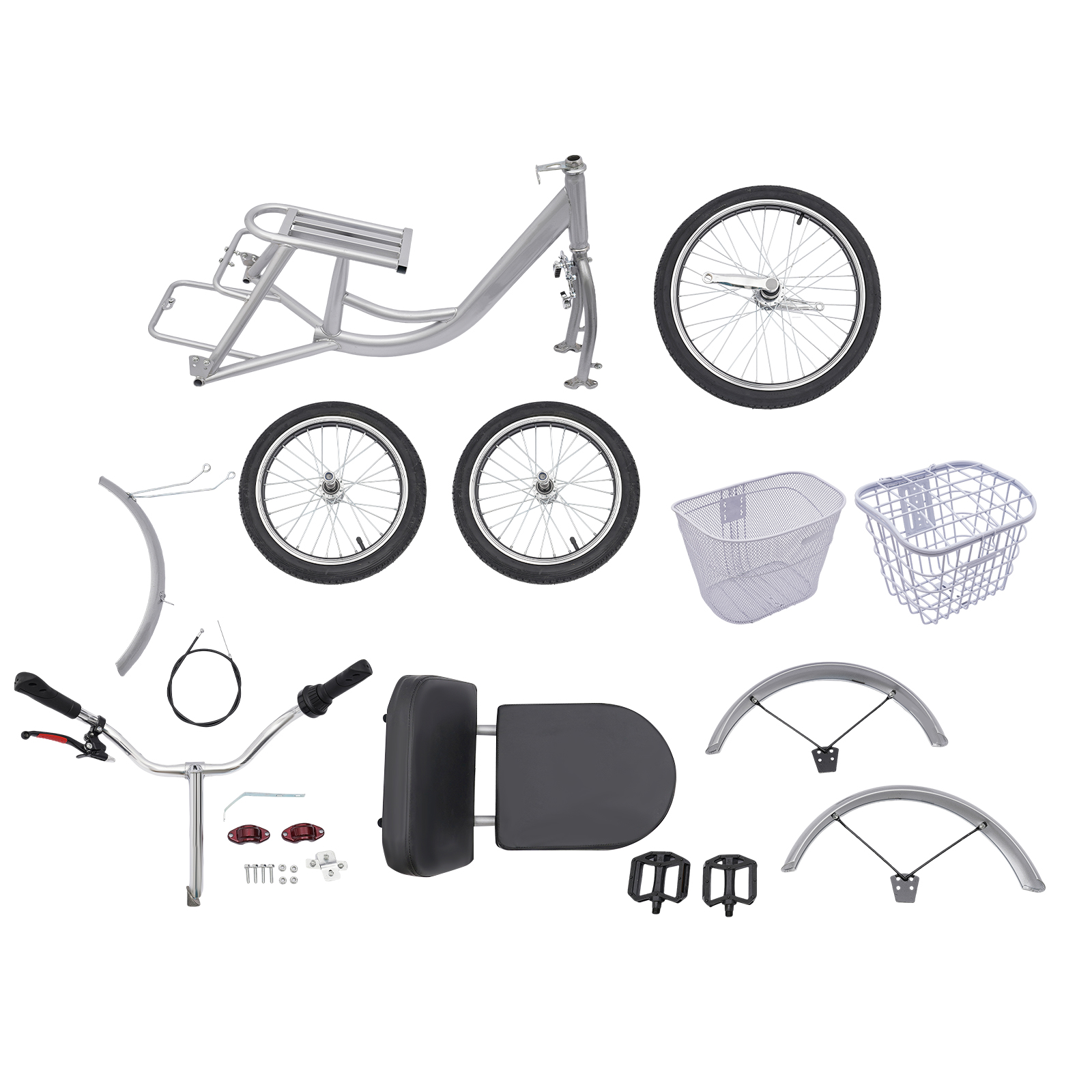 Tricycles for adults, 3-wheel bicycles with baskets for the elderly, Max total load capacity: 150kg, Silver Tricycles for adults, 3-wheel bicycles with baskets for the elderly, Max total load capacity: 150kg, Silver