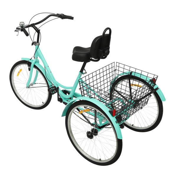 7 Speed ​​Adult Tricycle, 24 Inch Adult Tricycle, Adjustable Adult Tricycle with Basket - Green