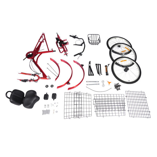 7 Speed Adult Tricycle, 24 Inch Adult Tricycle, Adjustable Adult Tricycle with Basket - Red 7 Speed Adult Tricycle, 24 Inch Adult Tricycle, Adjustable Adult Tricycle with Basket - Red