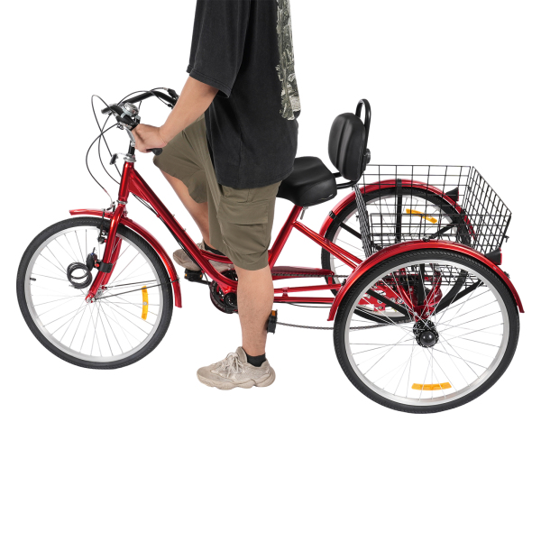 7 Speed Adult Tricycle, 24 Inch Adult Tricycle, Adjustable Adult Tricycle with Basket - Red 7 Speed Adult Tricycle, 24 Inch Adult Tricycle, Adjustable Adult Tricycle with Basket - Red